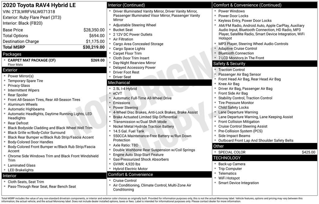 Used 2020 Toyota RAV4 LE w/ Carpet Mat Package image 14