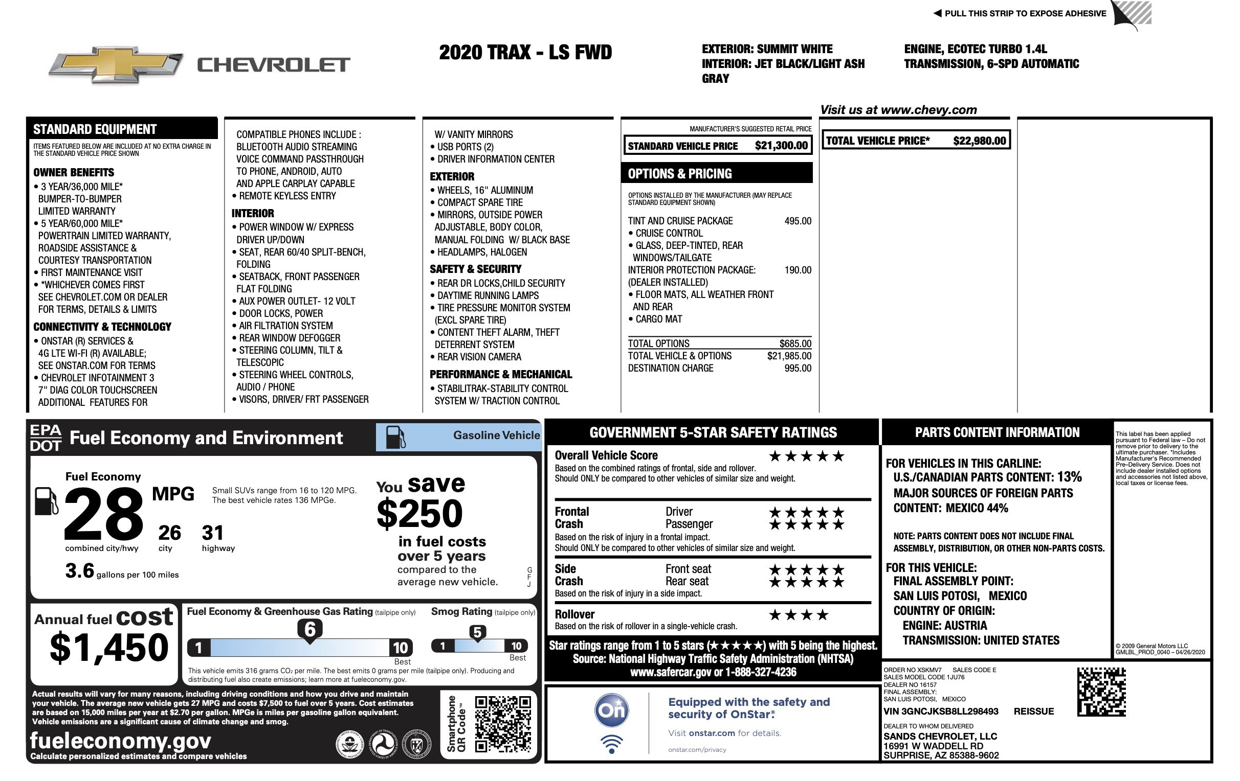 Used 2020 Chevrolet Trax LS w/ Tint and Cruise Package image 1
