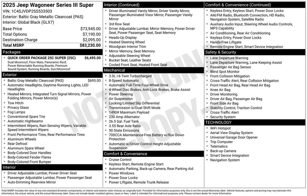 New 2025 Jeep Wagoneer Series III w/ Quick Order Package 25C Super image 6