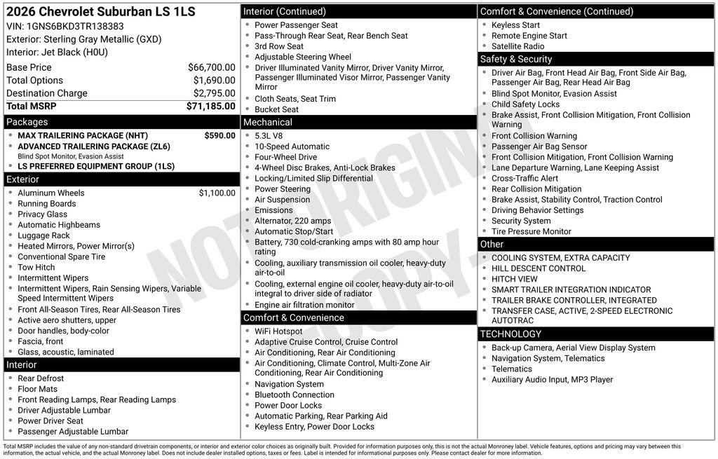 New 2026 Chevrolet Suburban LS w/ Max Trailering Package AWD/4WD image 26