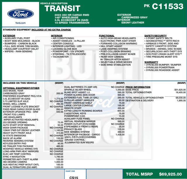 Used 2023 Ford Transit 350 148 High Roof Extended w/ Interior Upgrade Package RWD image 18