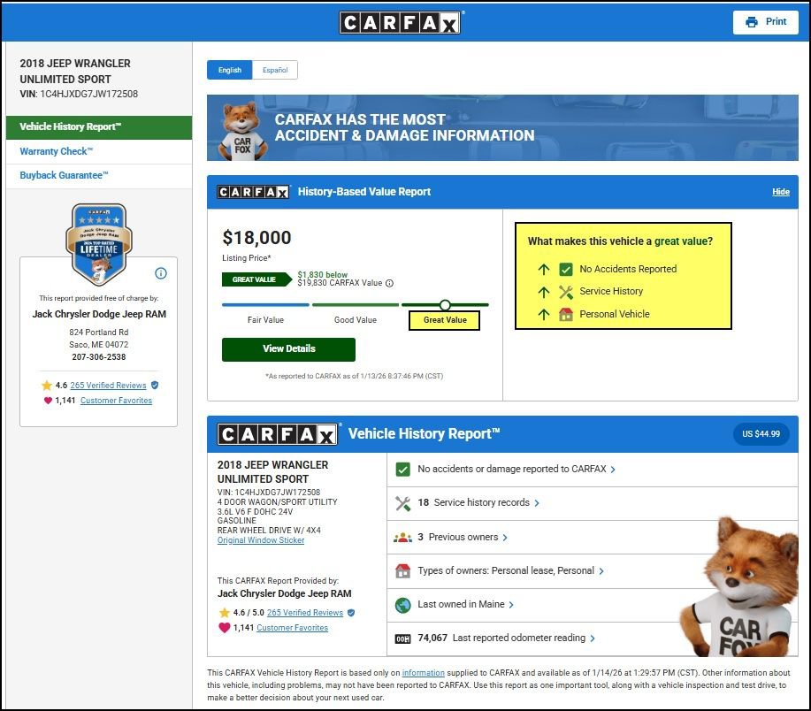 Used 2018 Jeep Wrangler Unlimited Sport image 11