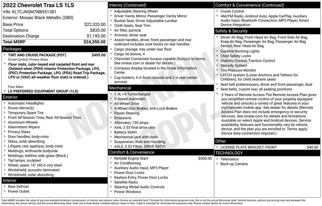 Used 2022 Chevrolet Trax LS w/ Tint and Cruise Package AWD/4WD image 33