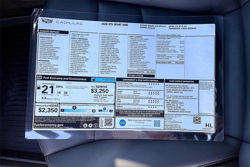 New 2026 Cadillac XT5 Sportv w/ LPO, Floor Liner Package image 14