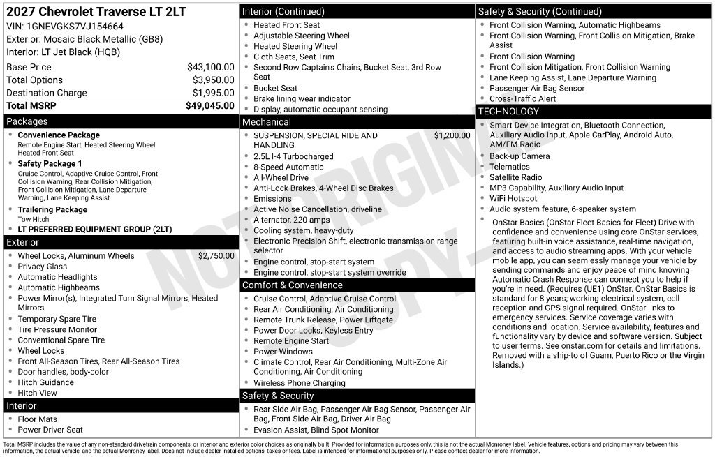 New 2027 Chevrolet Traverse LT AWD/4WD image 4