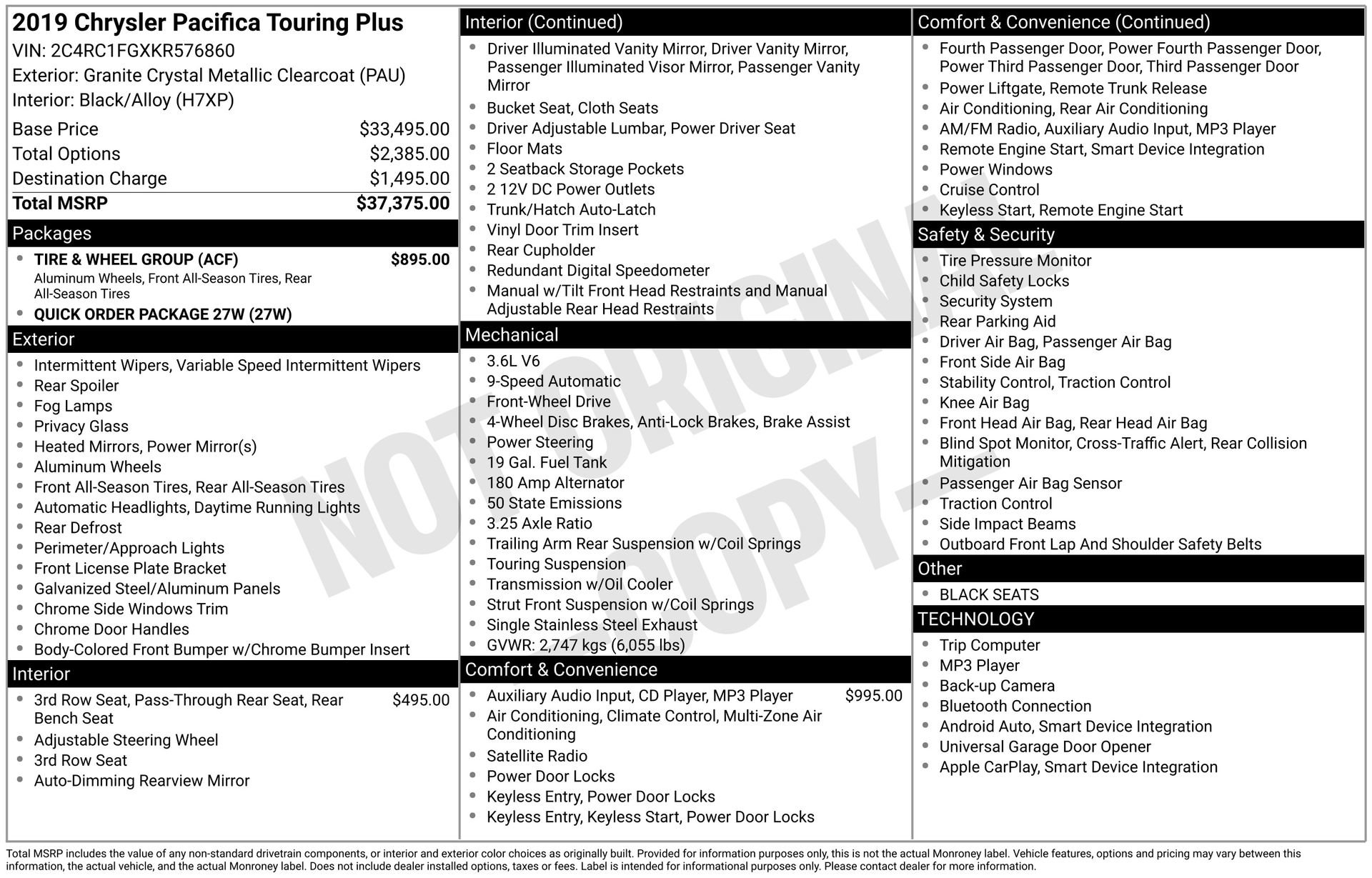 Used 2019 Chrysler Pacifica Touring Plus w/ Tire & Wheel Group image 3