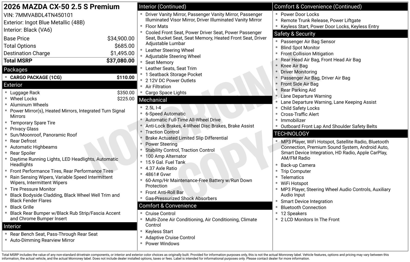 Certified 2026 MAZDA CX-50 AWD 2.5 S w/ Cargo Package image 42