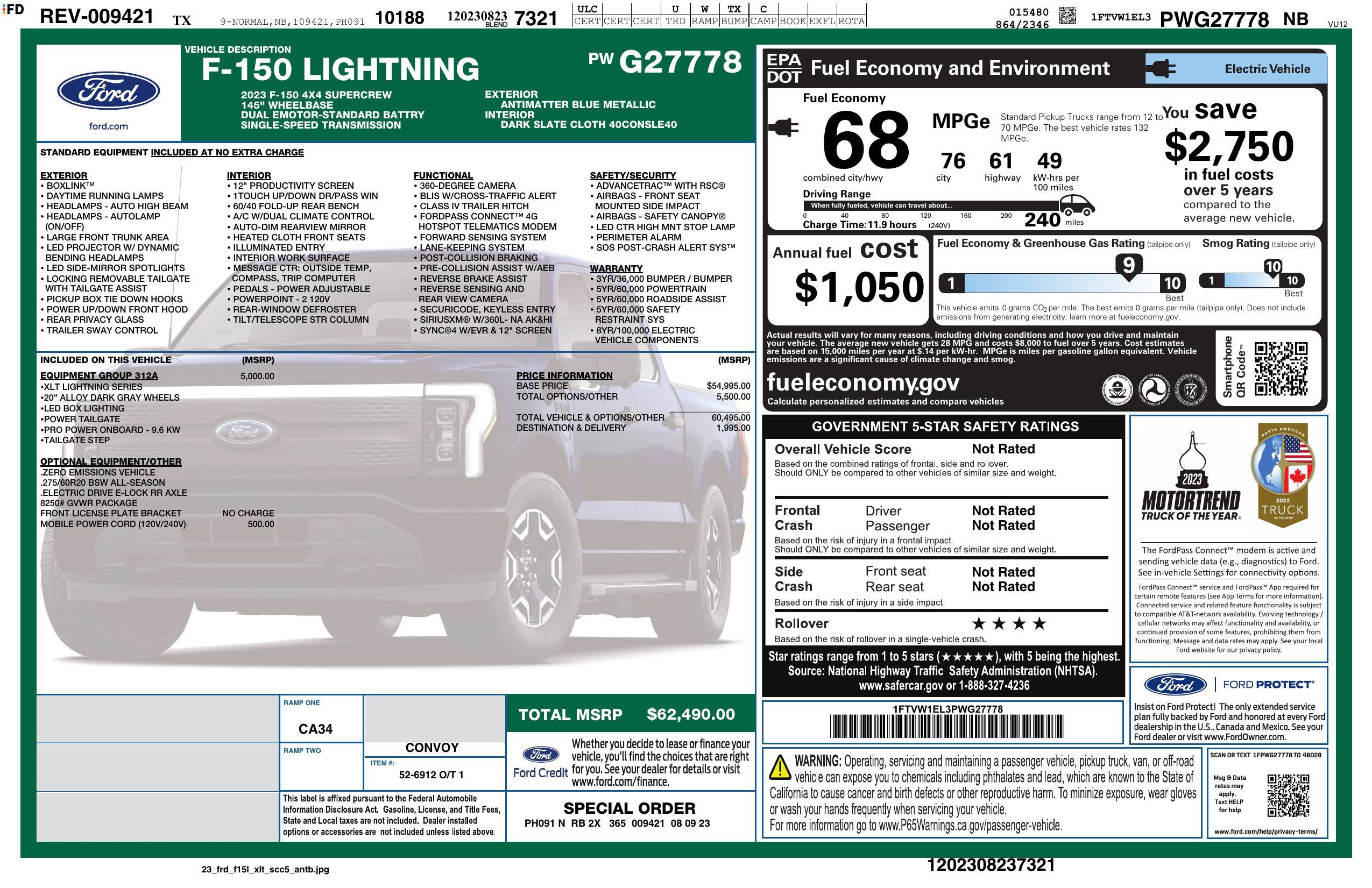 Used 2023 Ford F150 Lightning XLT w/ Equipment Group 312A High AWD/4WD image 2