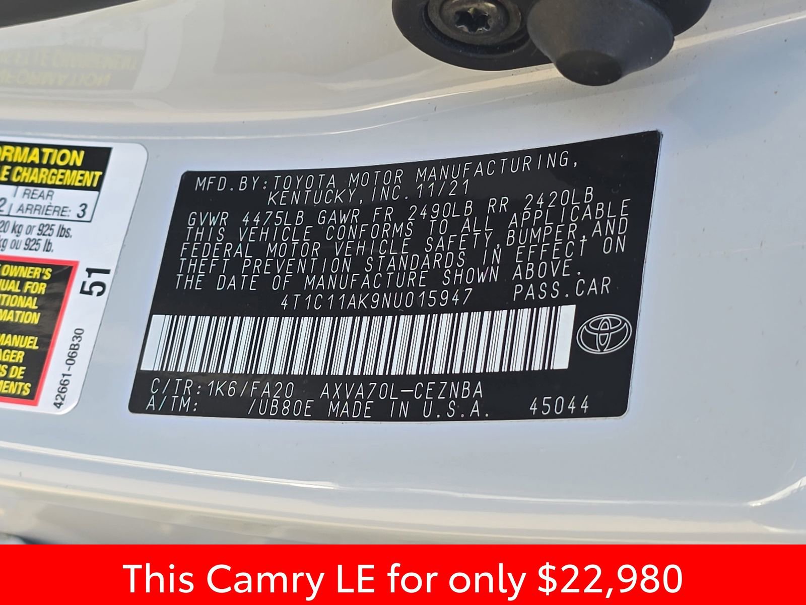 Used 2022 Toyota Camry LE FWD image 41