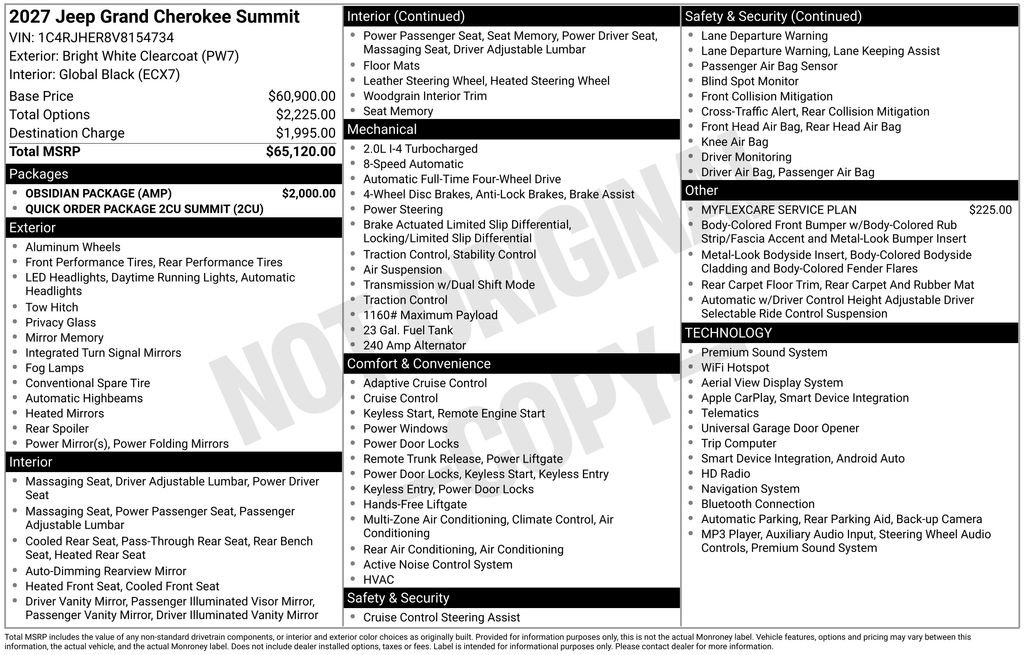 New 2027 Jeep Grand Cherokee Summit w/ Obsidian Package AWD/4WD image 2