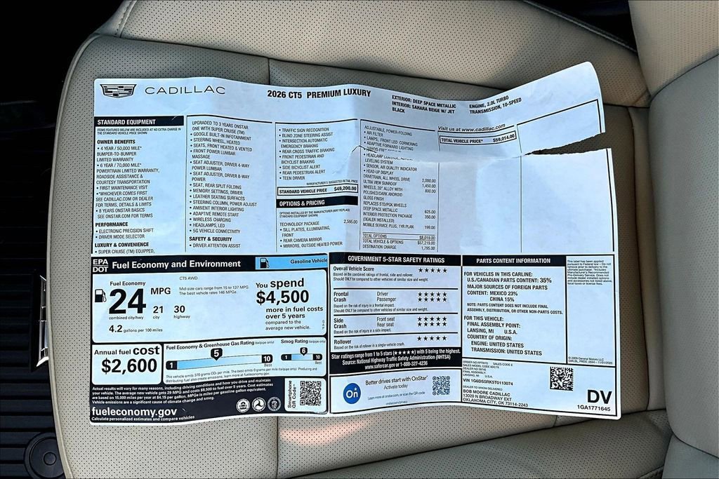New 2026 Cadillac CT5 Premium Luxury w/ Technology Package AWD/4WD image 14