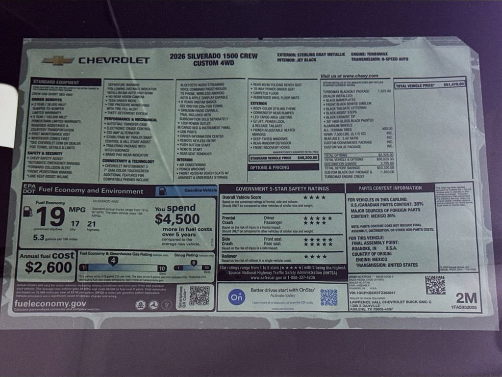 New 2026 Chevrolet Silverado 1500 Custom w/ Turbomax Blackout Package AWD/4WD image 20