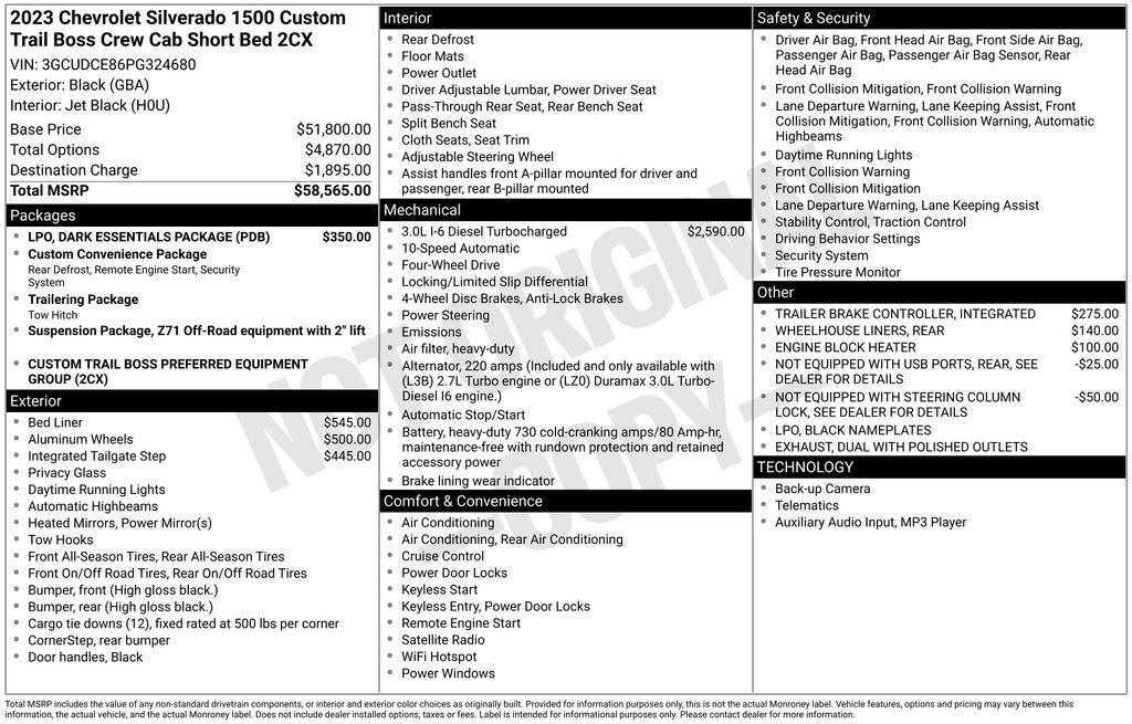 Used 2023 Chevrolet Silverado 1500 Custom Trail Boss w/ LPO, Dark Essentials Package image 3