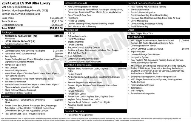 Used 2024 Lexus ES 350 Ultra Luxury w/ Accessory Package (Z2) FWD image 24