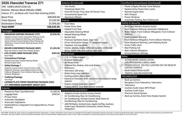 New 2026 Chevrolet Traverse Z71 w/ Enhanced Driving Package image 5