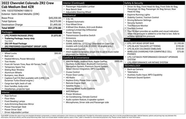 Used 2022 Chevrolet Colorado ZR2 w/ LPO, Power Package AWD/4WD image 3