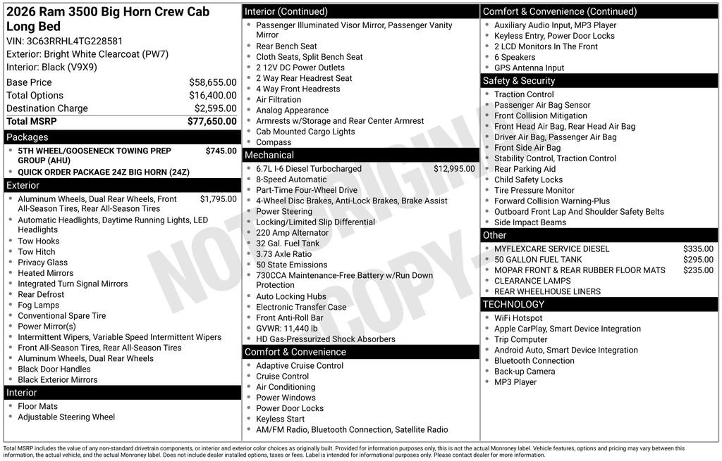 New 2026 RAM 3500 Big Horn AWD/4WD image 6