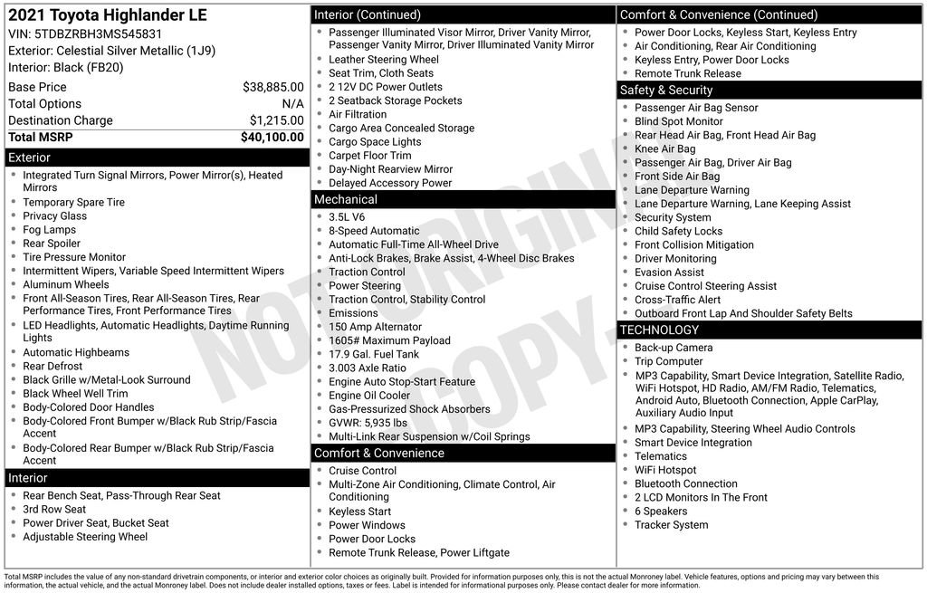Used 2021 Toyota Highlander LE AWD/4WD image 3