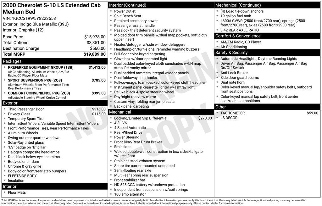 Used 2000 Chevrolet S10 Pickup LS w/ Preferred Equipment Group image 3