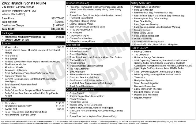 Used 2022 Hyundai Sonata N Line w/ Preferred Accessory Package FWD image 2