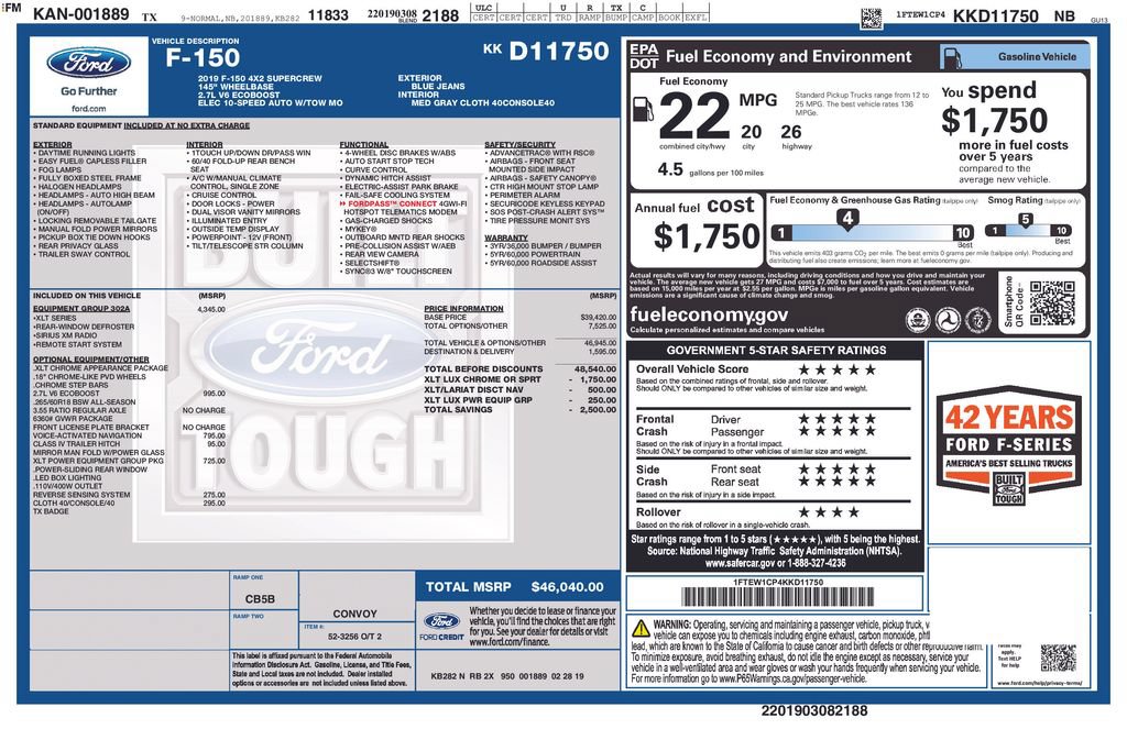 Used 2019 Ford F150 XLT w/ Equipment Group 302A Luxury RWD image 38