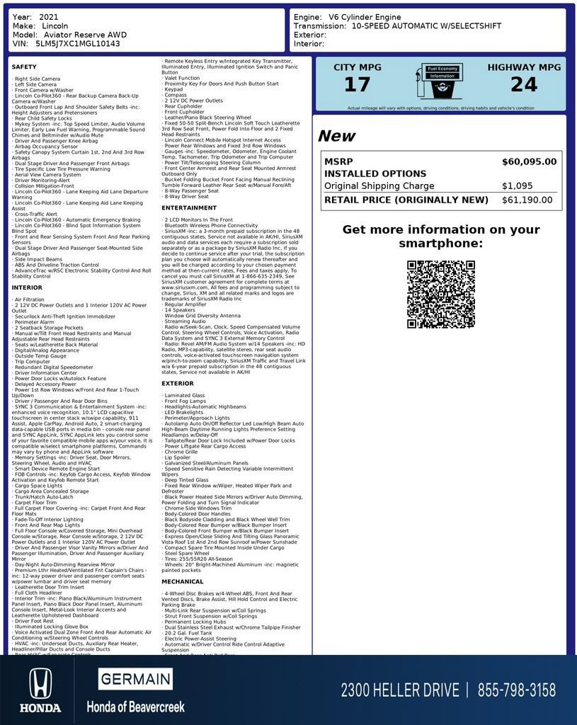 Used 2021 Lincoln Aviator Reserve w/ Equipment Group 208A image 36