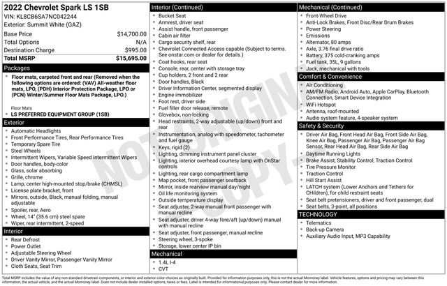 Used 2022 Chevrolet Spark LS FWD image 5