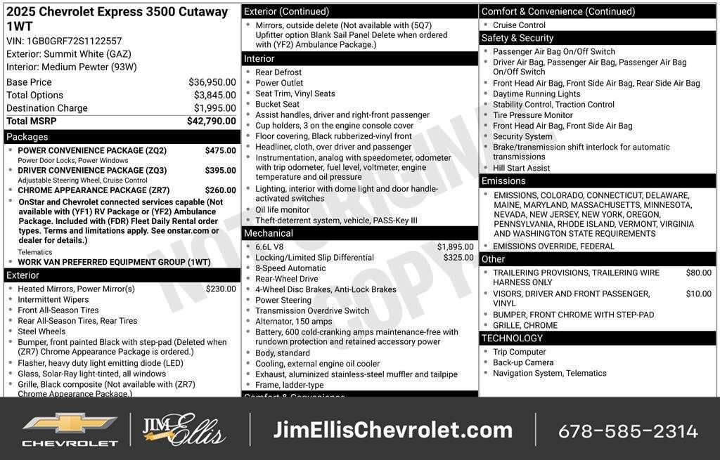 New 2025 Chevrolet Express 3500 w/ Power Convenience Package RWD image 4