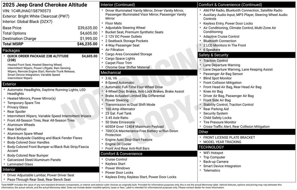 New 2025 Jeep Grand Cherokee Altitude AWD/4WD image 6