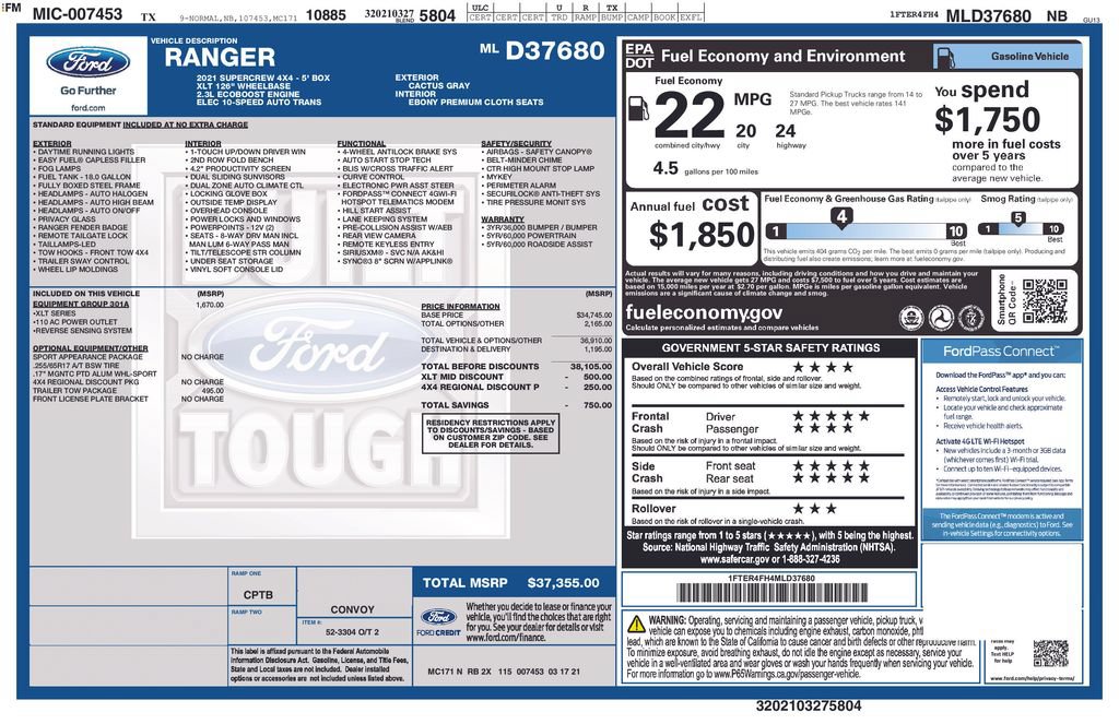 Used 2021 Ford Ranger XLT w/ Equipment Group 301A Mid AWD/4WD image 21
