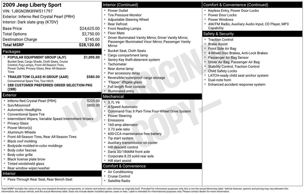 Used 2009 Jeep Liberty Sport w/ Popular Equipment Group AWD/4WD image 1
