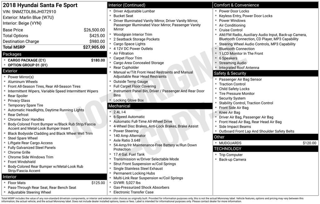 Used 2018 Hyundai Santa Fe Sport w/ Cargo Package AWD/4WD image 31