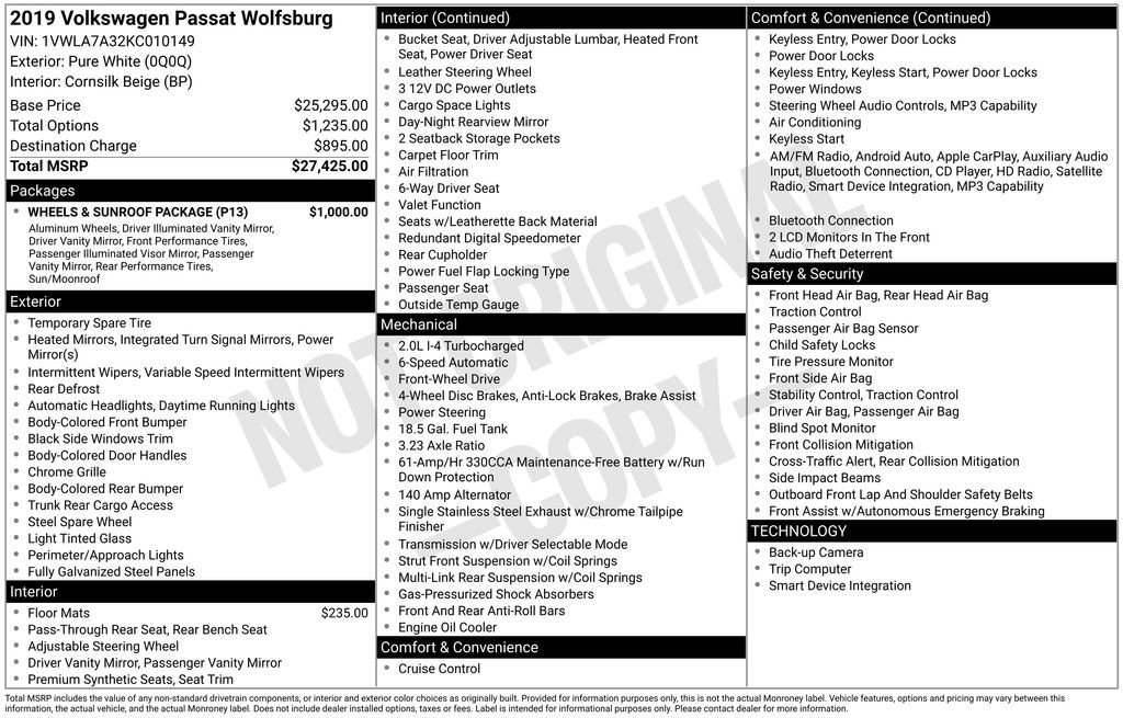 Used 2019 Volkswagen Passat 2.0T Wolfsburg w/ Wheels & Sunroof Package image 7
