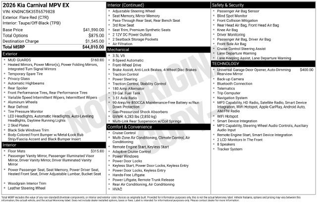 Used 2026 Kia Carnival EX FWD image 37