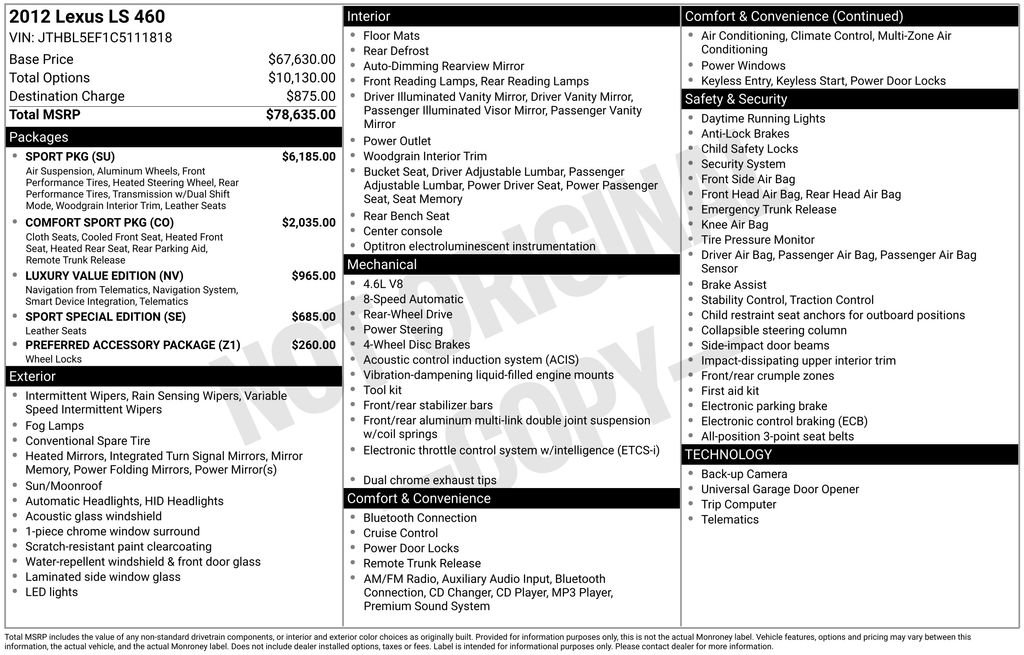 Used 2012 Lexus LS 460 w/ Sport Pkg image 7