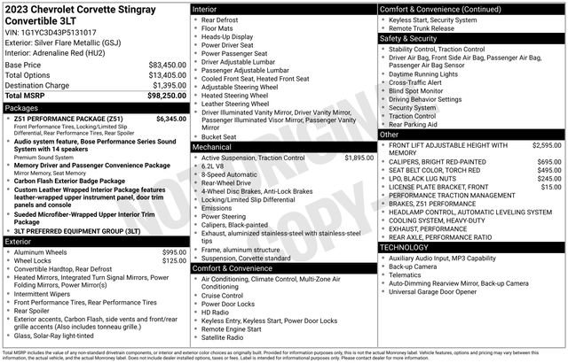 Used 2023 Chevrolet Corvette Stingray Premium Conv w/ Z51 Performance Package image 20