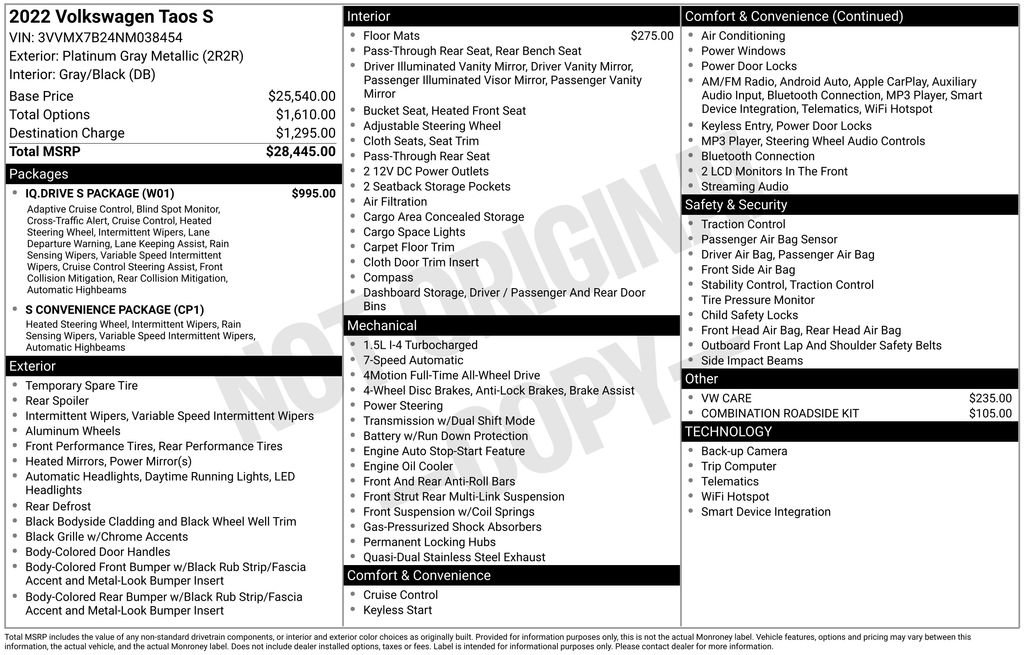 Used 2022 Volkswagen Taos S w/ IQ Drive S Package image 10