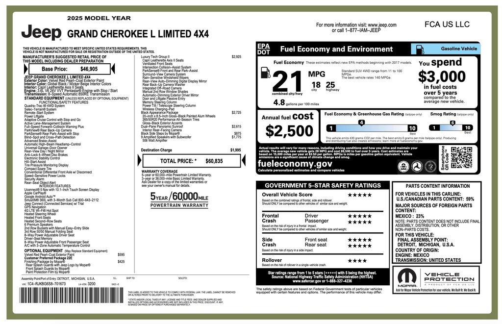 Certified 2025 Jeep Grand Cherokee L Limited w/ Luxury Tech Group II AWD/4WD image 3