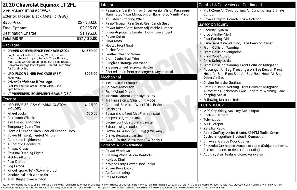 Used 2020 Chevrolet Equinox LT w/ Driver Convenience Package FWD image 10