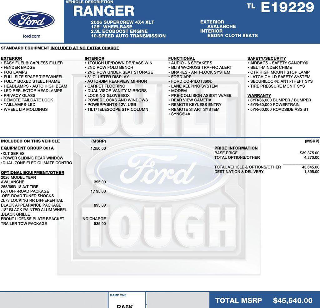 New 2026 Ford Ranger XLT w/ Equipment Group 301A High AWD/4WD image 2
