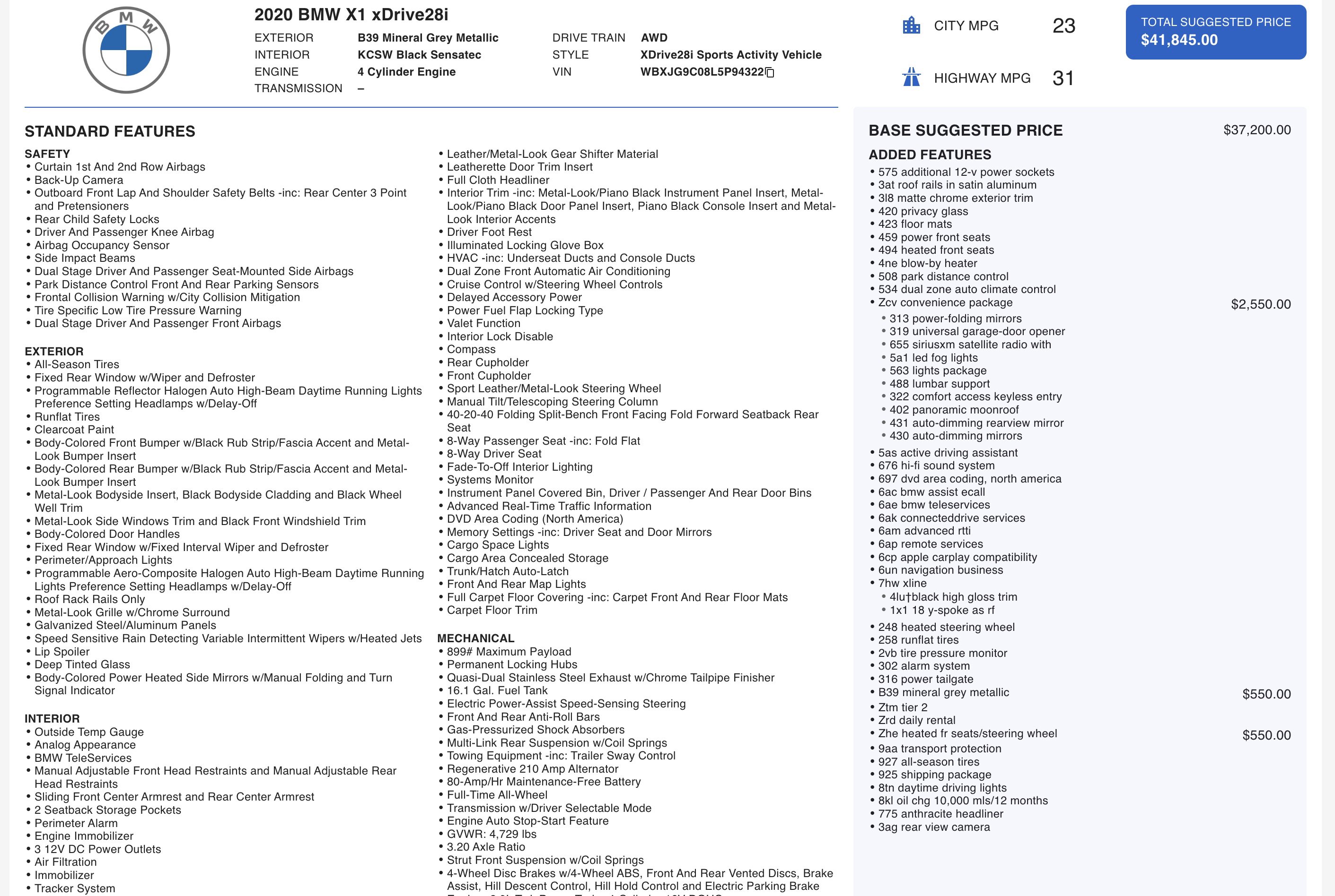 Used 2020 BMW X1 xDrive28i w/ Convenience Package image 2