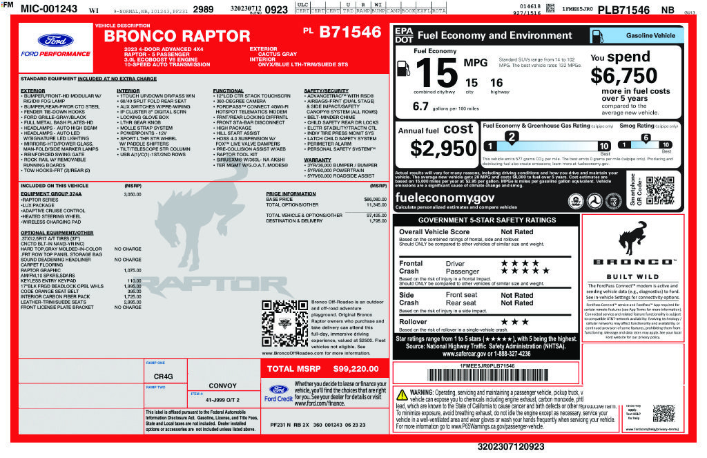 Used 2023 Ford Bronco Raptor AWD/4WD image 2
