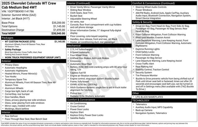 Used 2025 Chevrolet Colorado W/T w/ WT Custom Package image 11