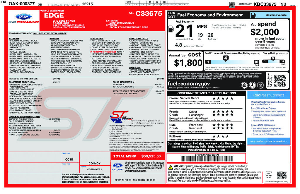 Certified 2019 Ford Edge ST w/ Equipment Group 401A AWD/4WD image 34
