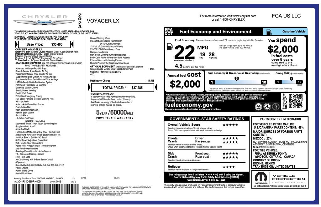 Certified 2023 Chrysler Voyager LX FWD image 2