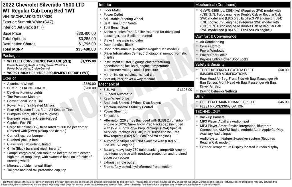 Used 2022 Chevrolet Silverado 1500 W/T w/ WT Fleet Convenience Package RWD image 3