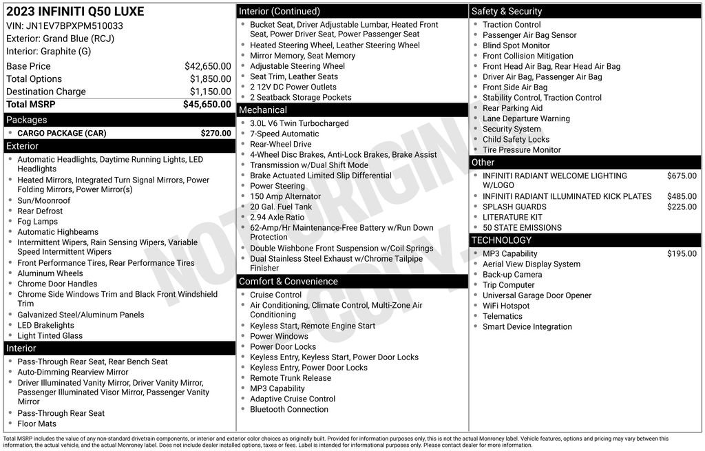 Used 2023 INFINITI Q50 Luxe w/ Cargo Package image 30