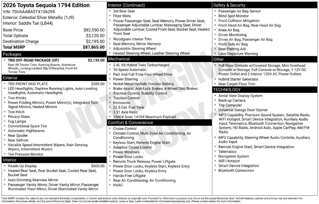 New 2026 Toyota Sequoia 1794 Edition w/ TRD Off-Road Package AWD/4WD image 26