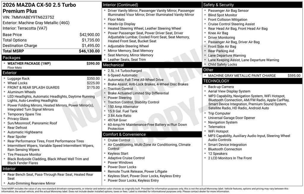 New 2026 MAZDA CX-50 2.5 Turbo w/ Weather Package AWD/4WD image 6