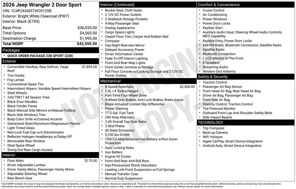New 2026 Jeep Wrangler Sport AWD/4WD image 6